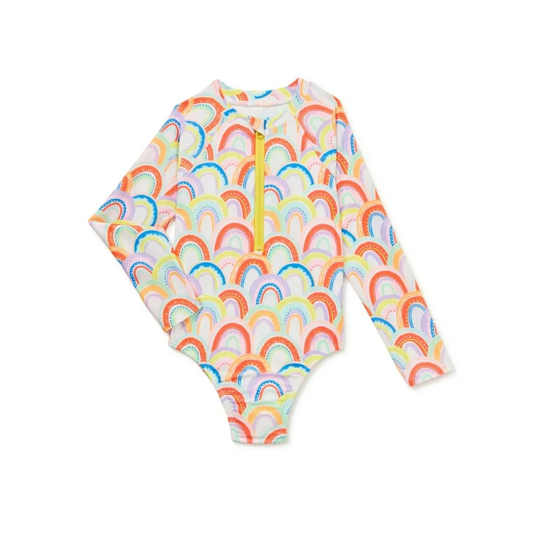 Wonder Nation Toddler Girl Rainbow One-Piece Swim Rashguard, Sizes 12M-5T | Walmart (US)