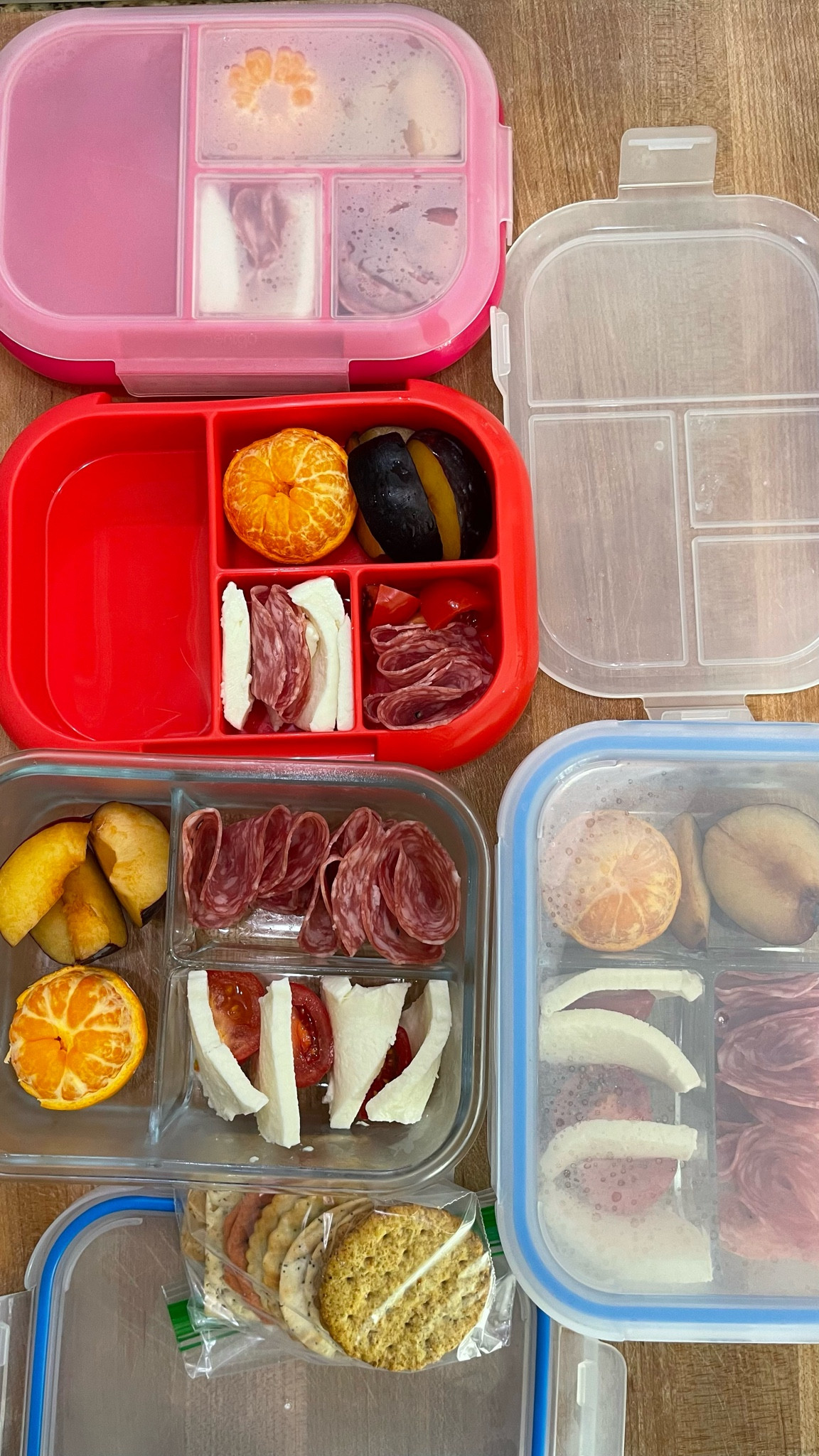 I have been packing Bento boxes for my kids in advance for a while now, but I just started making them for my spouse too! 

Bento box lunches for everyone! 
I send a charcuterie snack box packed in a glass bento box, the divider walls help keep things in place. This is also handy for separating dry/crispy and wet/chilled ingredients.

For the kids, I double up and prepack the majority of their lunch trays, then add one extra component like a croissant or sandwich the morning of school. There is a built-in ice pack tray that keeps the food as cold possible, ensuring their lunch is served at a safe temperature. This is important because we are in hot, hot Texas. 

to save time, especially when I shopped in bulk at Costco, I pack more than one days worth of lunches at a time. Spare trays come with snap on storage lids and then you just snap it into the lunchbox shell on the next day. 


#LTKBacktoSchool #LTKKids #LTKSummerSales