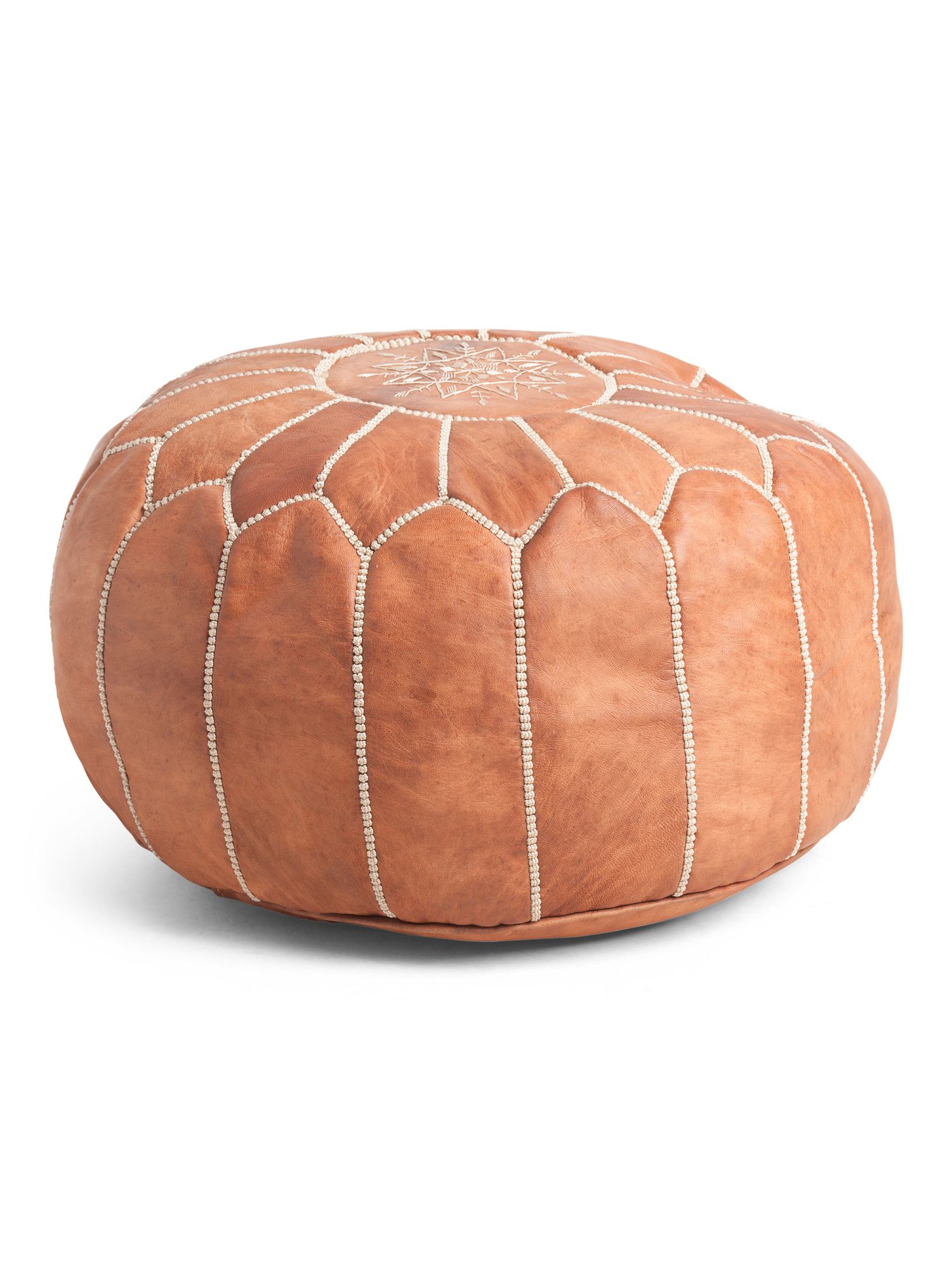 Made In Morocco Hand Stitched Leather Pouf | TJ Maxx