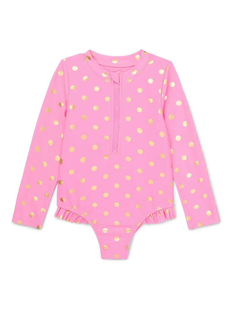 Wonder Nation Toddler Girl Zip Rash Guard One-Piece Swimsuit, Sizes 12M-5T | Walmart (US)