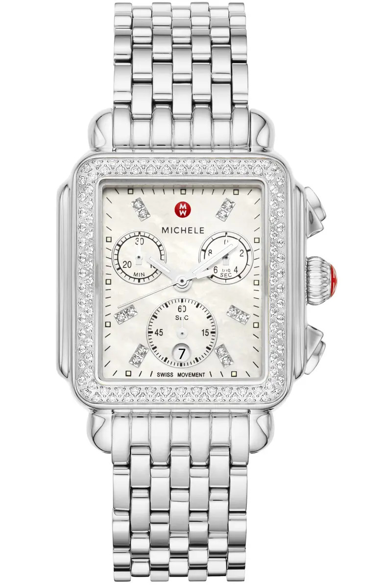 MICHELE Deco Diamond Chronograph Watch Head & Bracelet, 33mm | Nordstrom | Nordstrom