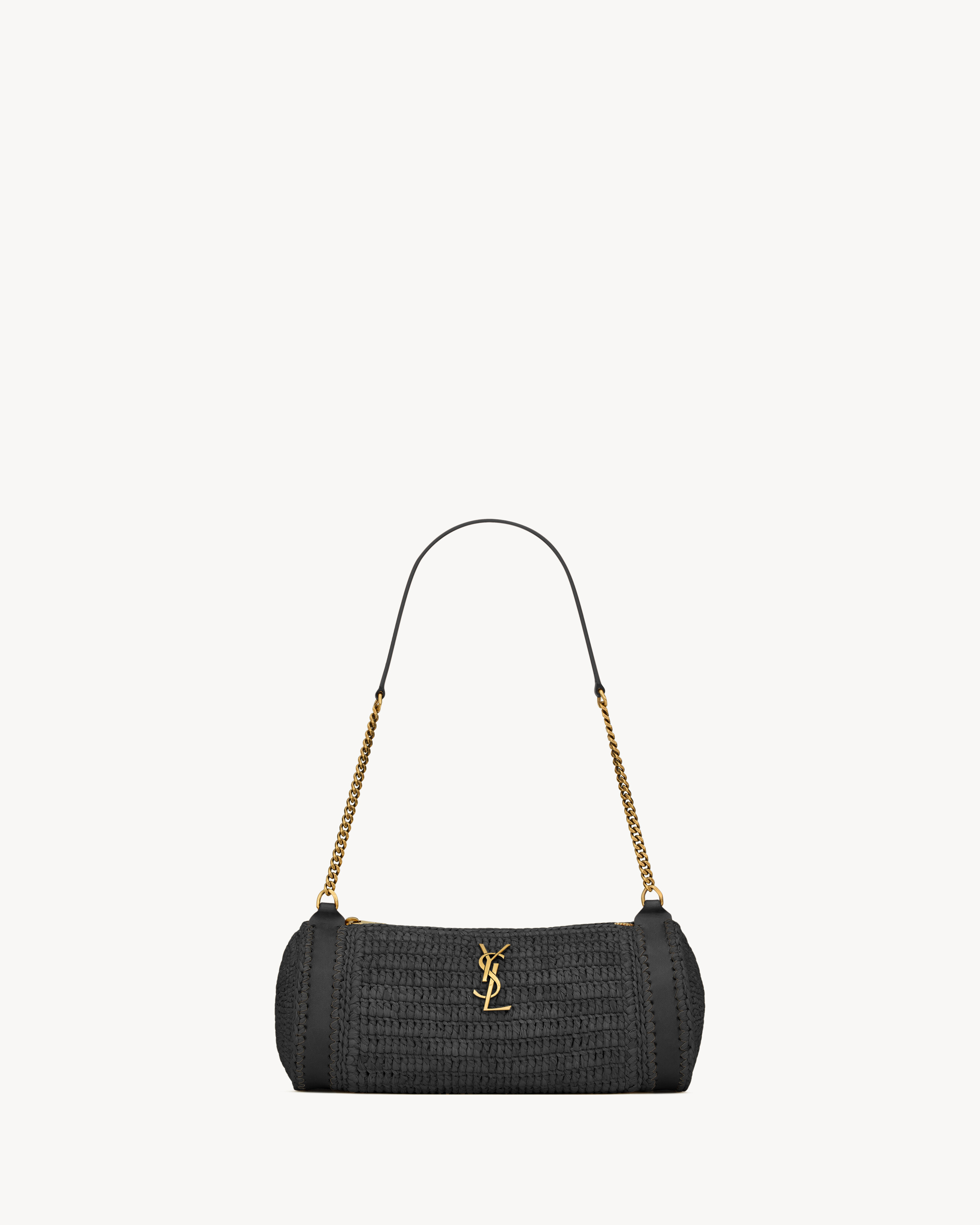 Cassandre Small Cylinder Bag In Raffia Black One Size | Saint Laurent Inc. (Global)