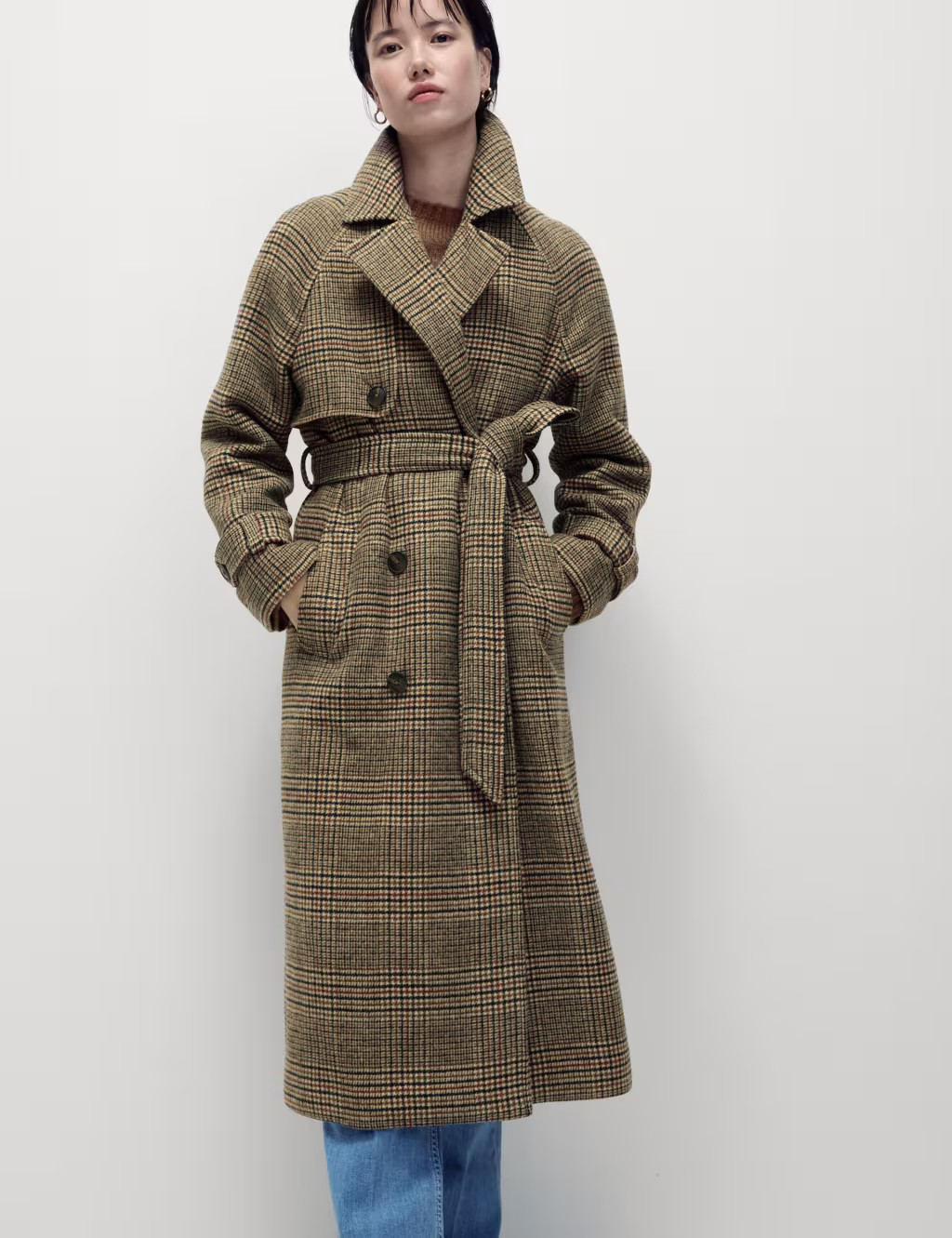 Checked Longline Trench Coat with Wool | Marks & Spencer (UK)