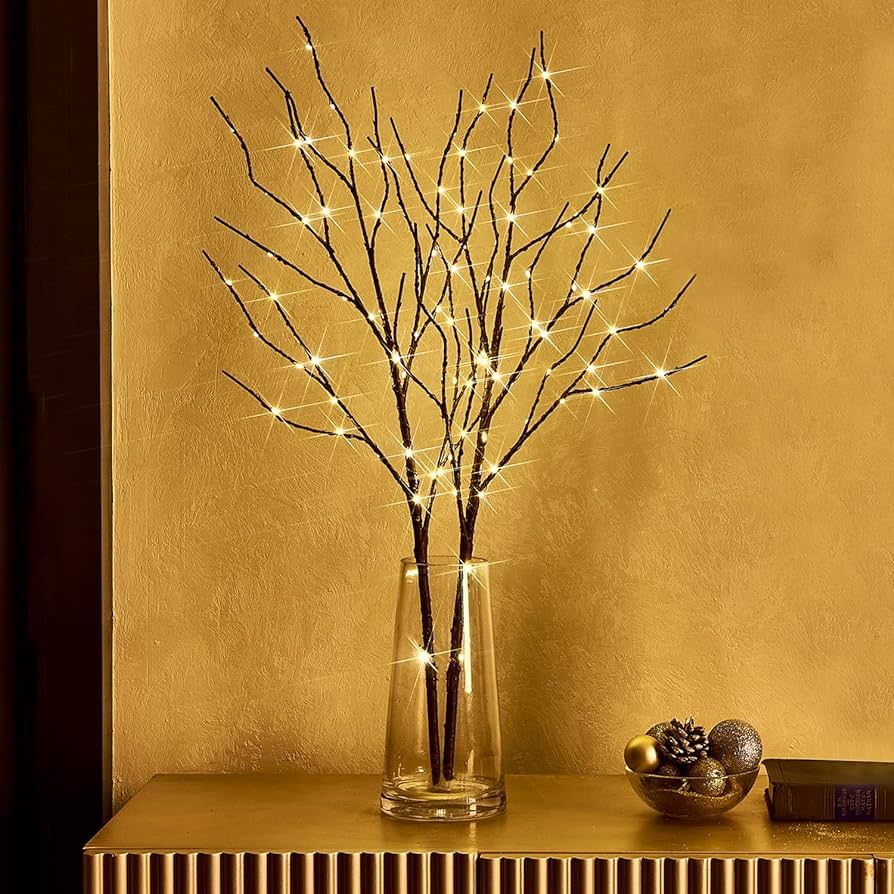 Fudios Lighted Twigs Branches for Vases Battery Operated with Timer 30in 100 LED,Artificial Brown... | Amazon (US)