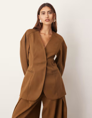 ARRANGE twill sculpted blazer co-ord in brown | ASOS (Global)