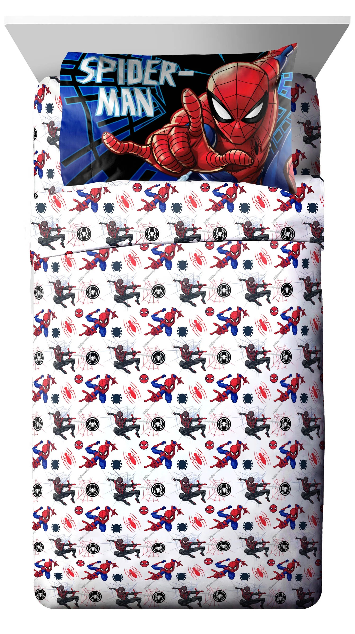 Spider-Man Kids 4-Piece Full Sheet Set, Microfiber, White, Marvel | Walmart (US)