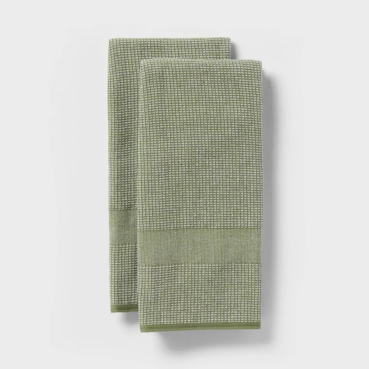 2pk Waffle Dual Sided Terry Kitchen Towel Green - Threshold™ | Target