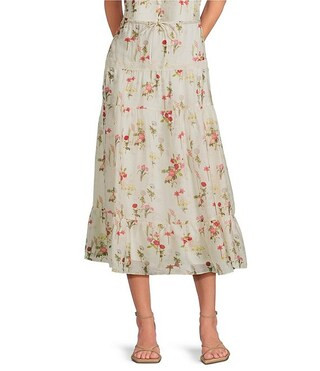 Olivia Floral Print Tiered Hem Coordinating Midi Skirt | Dillard's