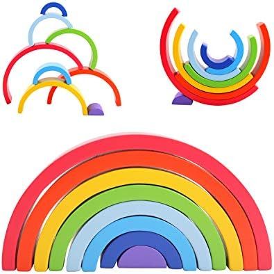 GEMEM Wooden Rainbow Stacker Large Nesting Blocks Puzzle Stacking Montessori Learning Educational... | Amazon (US)