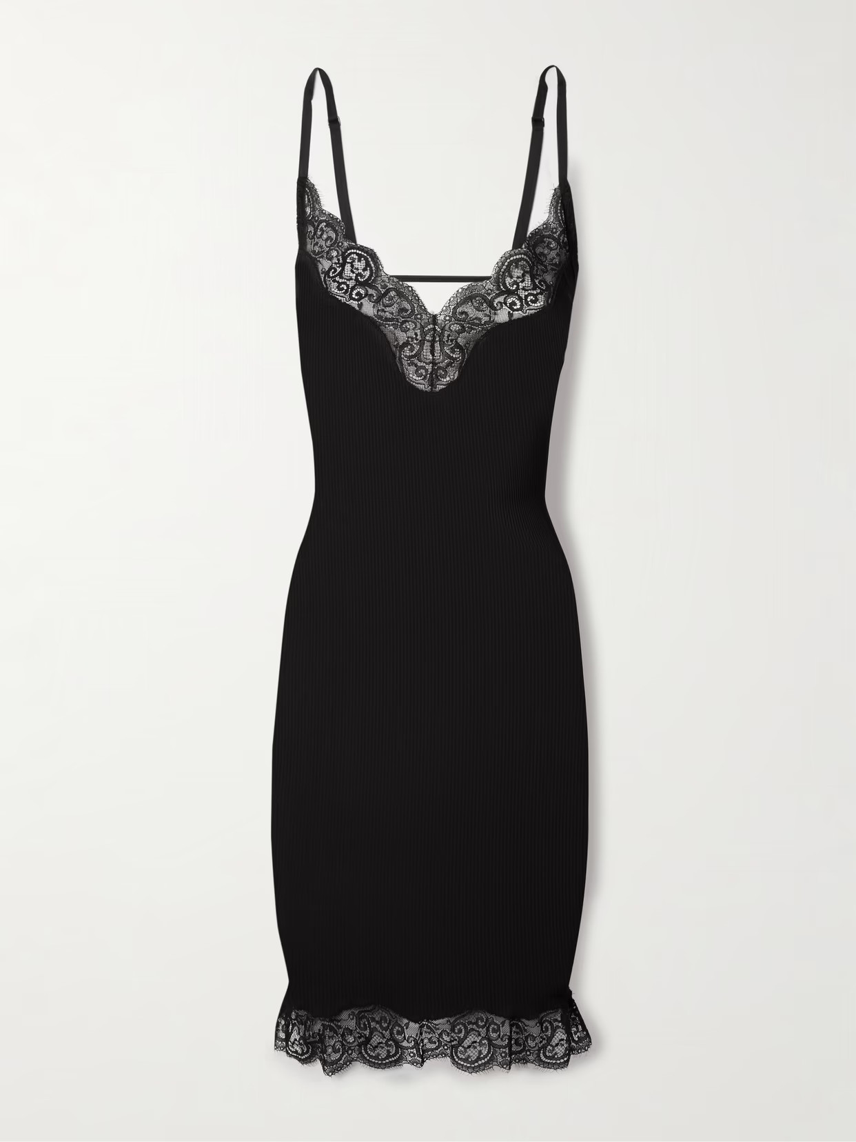 SAINT LAURENT - Lace-trimmed Ribbed Silk-jersey Mini Dress - Black | NET-A-PORTER (US)