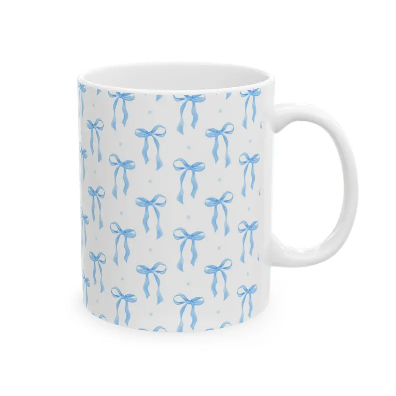 Coquette Bow Mug, Trendy Coquette Mug, Blue and Coffee White Mug, Girly Mug, Coquette Aesthetic M... | Etsy (US)