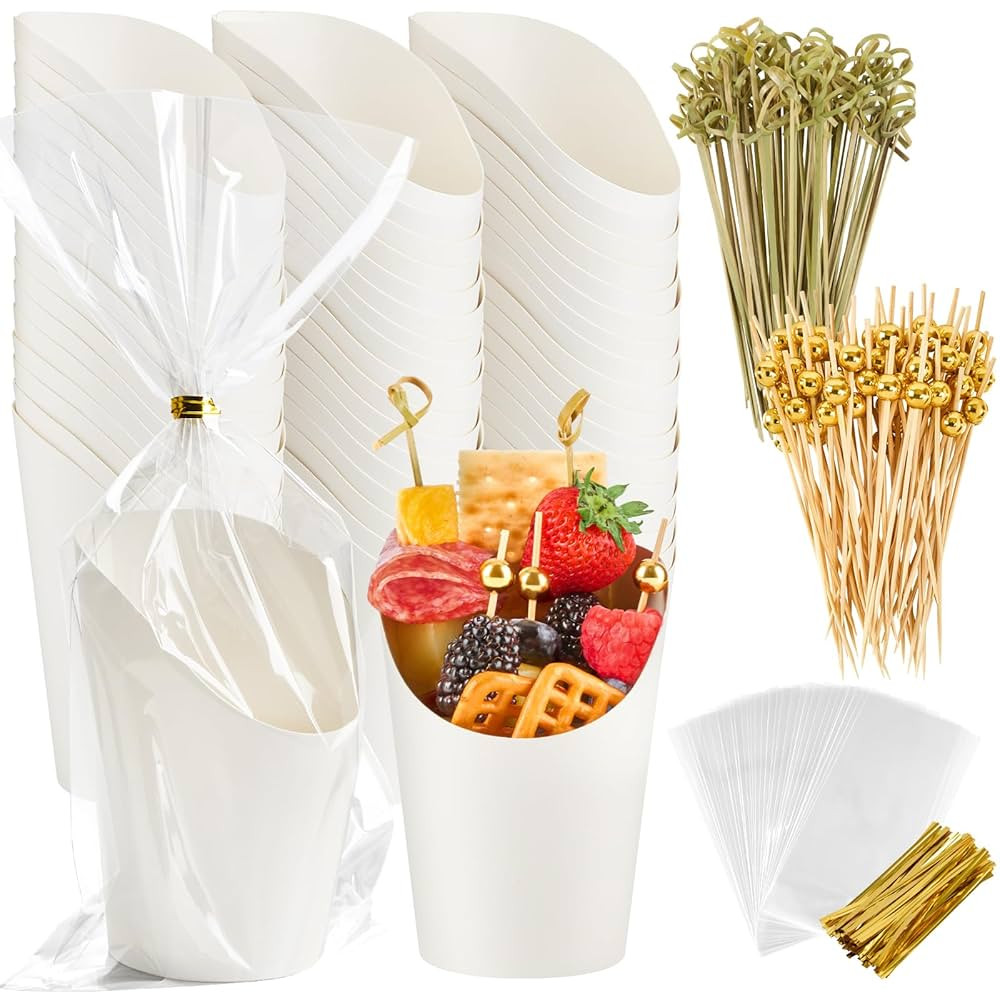 Ocmoiy Disposable Charcuterie APPETIZER CUPS with Sticks and Bags - Kraft Paper, 14 oz, White - 5... | Amazon (US)