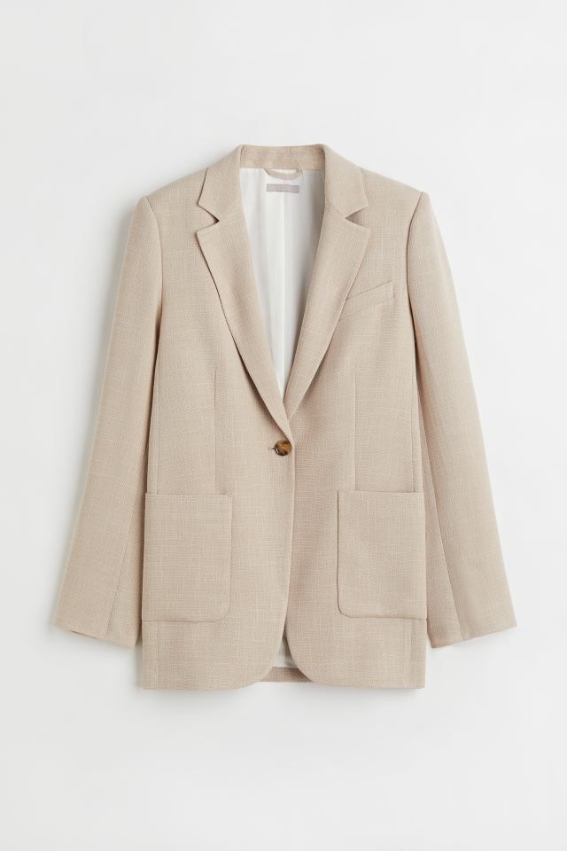 Single-breasted jacket in a linen and viscose weave. Relaxed fit with notch lapels, one button at... | H&M (UK, MY, IN, SG, PH, TW, HK)