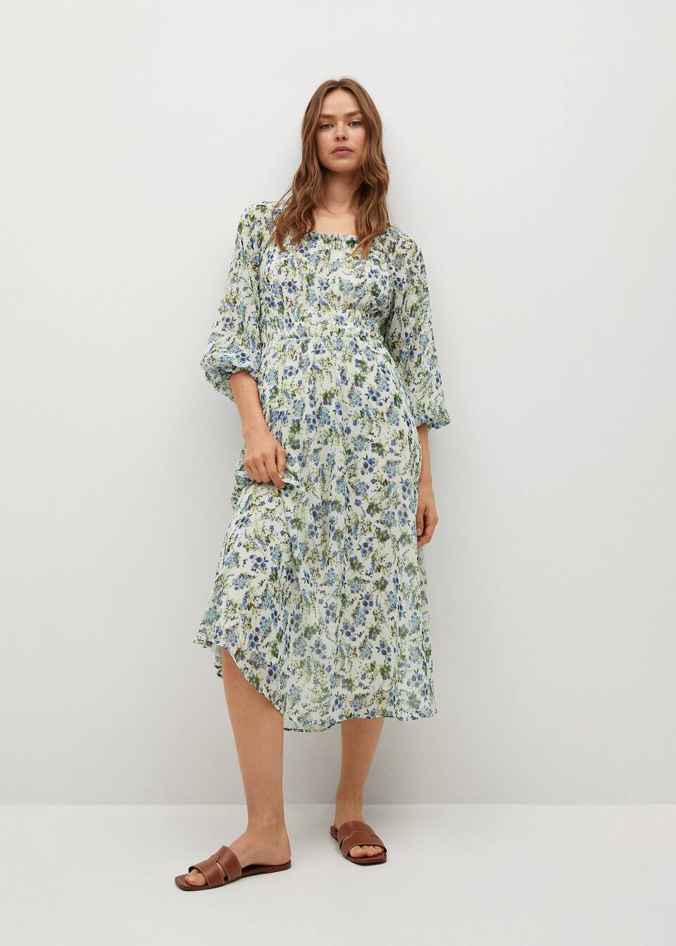 Printed dress with balloon sleeves | MANGO (US)