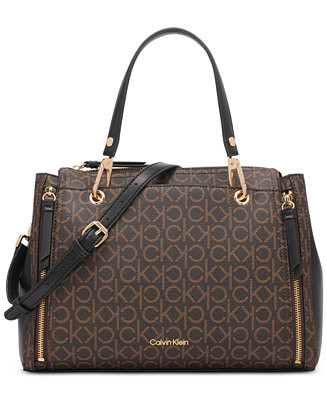 Calvin Klein Garnet Signature Triple Compartment Top Zipper Satchel - Macy's | Macy's
