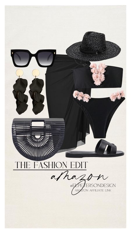 Bikini
Beach sarong cover up
Sandals
Earrings
Sunglasses
Straw hat
Bamboo handbag 

#LTKstyletip