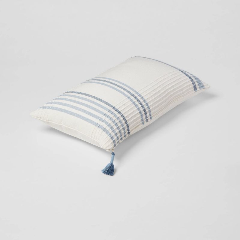 Oversized Woven Striped Lumbar Throw Pillow with Tassel Zipper Neutral/Blue - Threshold™ | Target