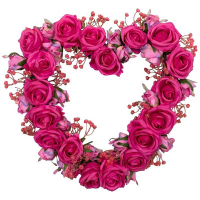 Northlight Blooming Rose Buds Artificial Heart Shaped Valentine's Day Wreath - 16" - Pink | Target