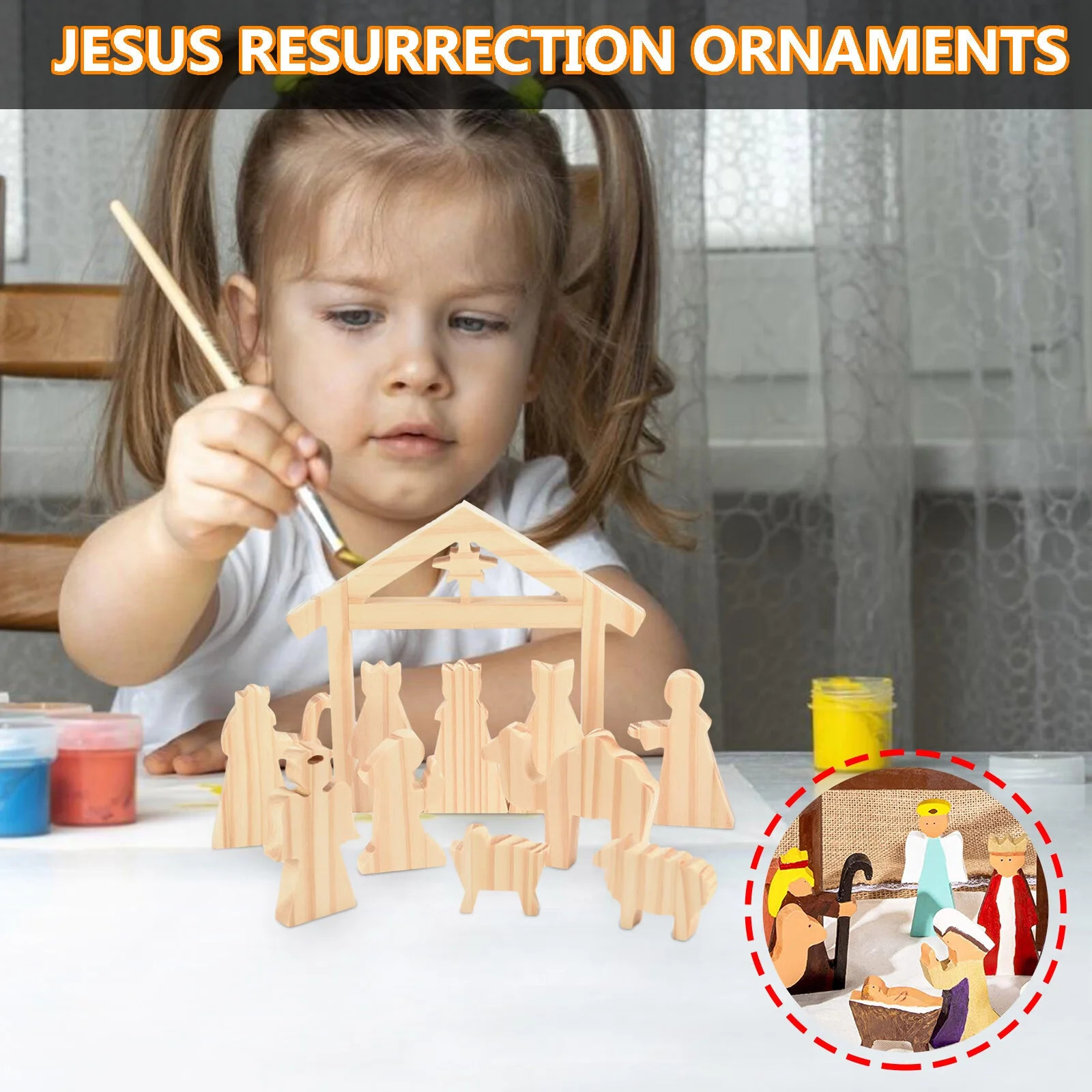 KEVCHE Small Unfinished Wood Nativity Scene DIY Christmas Crafts 11 Piece Set - Walmart.com | Walmart (US)