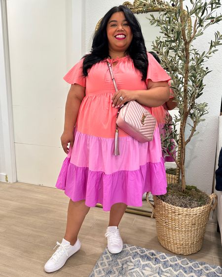 This Walmart dress by Terra & Sky is so cute! #walmartpartner #walmartfashion Smiles and Pearls is wearing a size 1X. The white sneakers are available in regular and wide widths and are true to size. Walmart outfit, summer outfit, casual outfit, plus size outfit, plus size summer outfit @walmartfashion 

#LTKFind #LTKcurves #LTKSeasonal