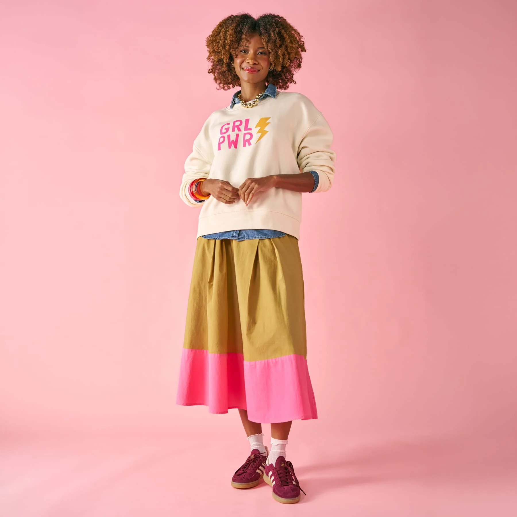 Clementine Colorblock Skirt Camel + Hot Pink | INK+ALLOY