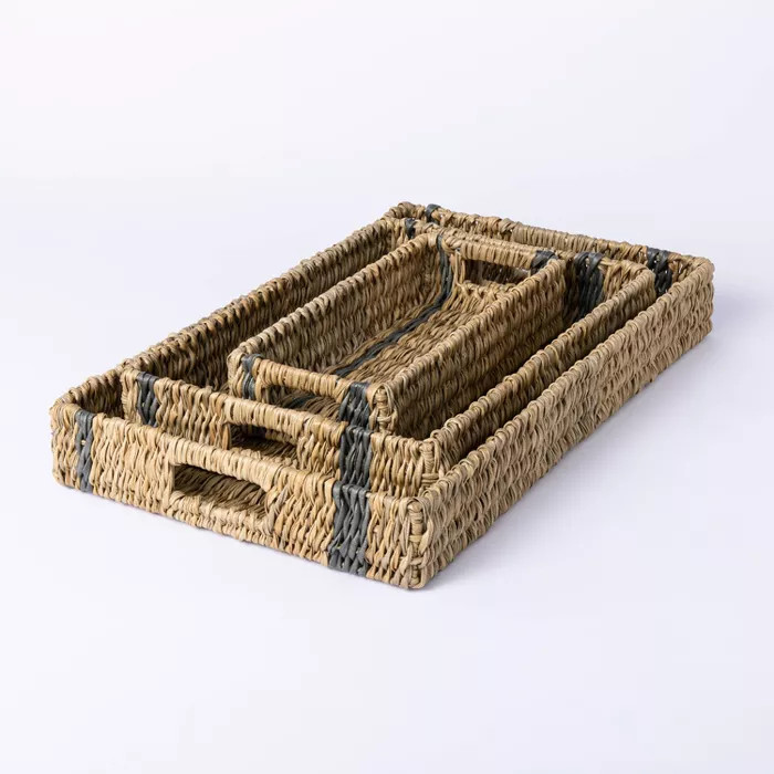 Manmade Wicker Tray Gray Stripes - Threshold™ designed with Studio McGee | Target