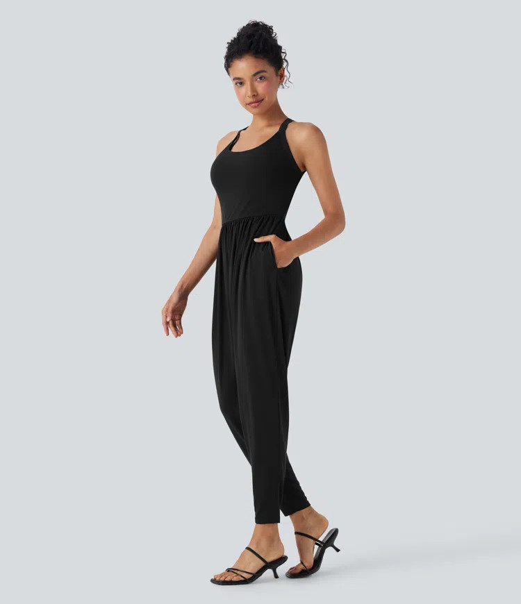 Women’s U Neck Harem Casual Jumpsuit with Pockets-Easy Peezy Edition D-F Cups - Halara | HALARA