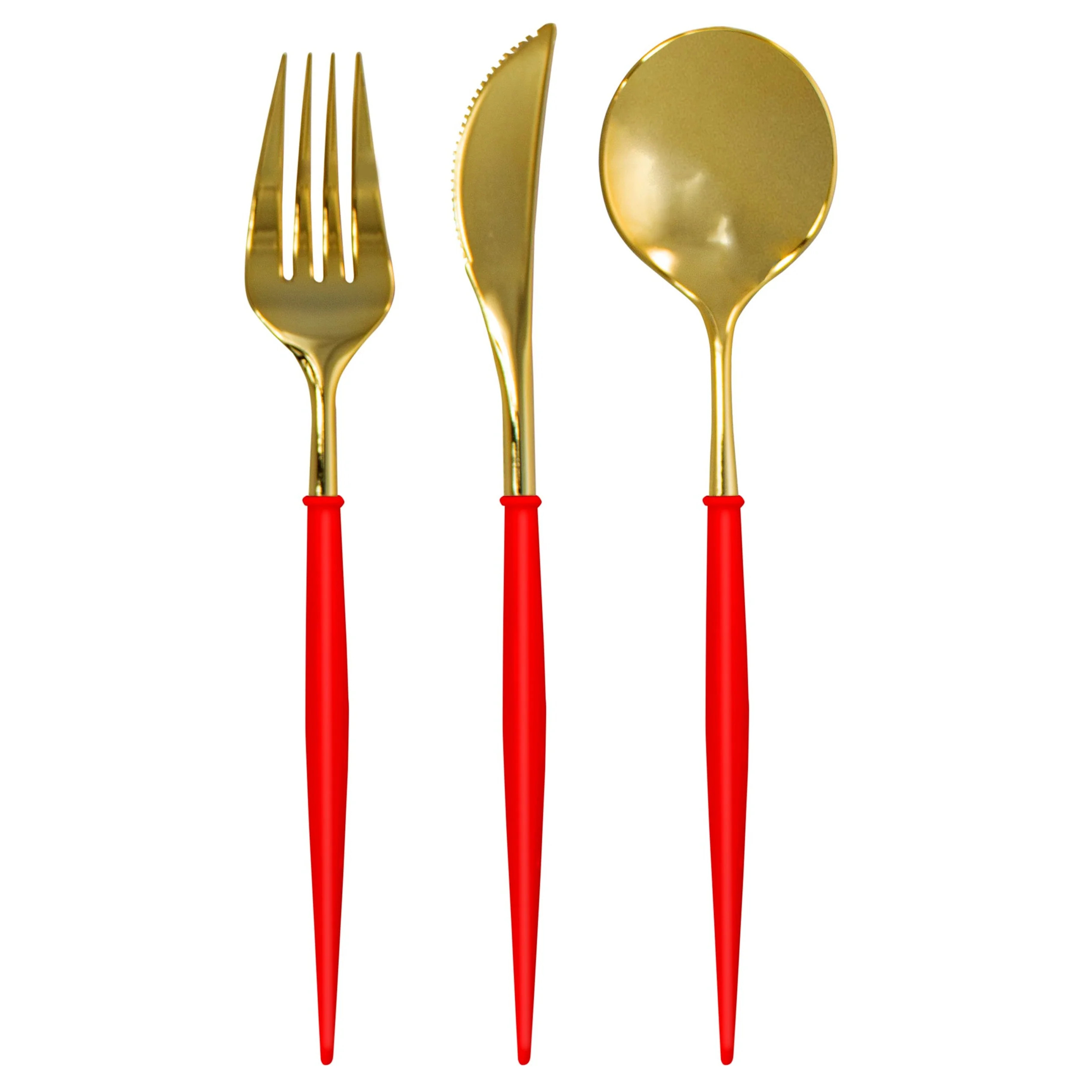 Red & Gold Bella Plastic Cutlery/24pc, Service for 8 | Sophistiplate
