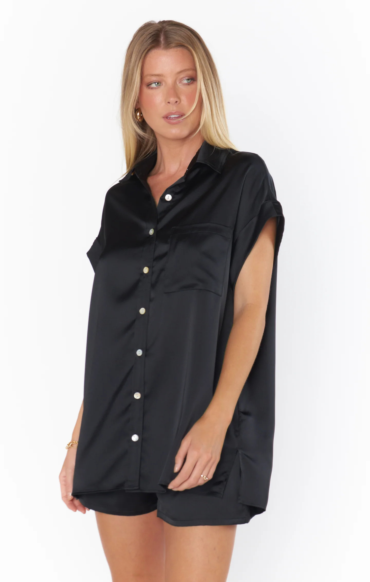 Best Day Button Up ~ Black Luxe Satin | Show Me Your Mumu