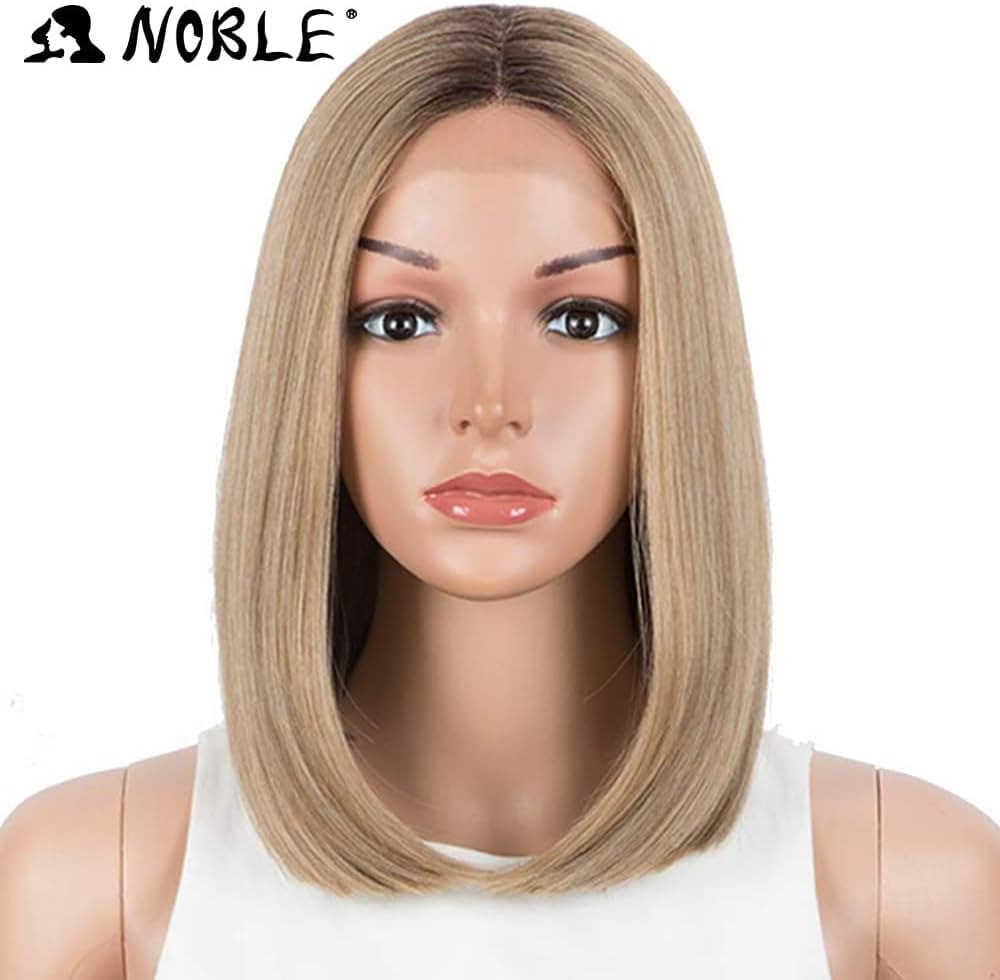 NOBLE Honey Blonde Lace Front Bob Wigs for Women T Part HD Lace Front Wigs with Brown Roots Syntheti | Amazon (US)