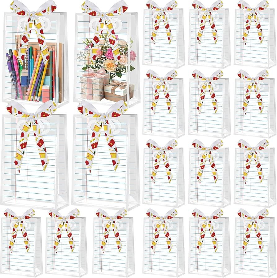 Gueevin 24 Pcs Teacher Appreciation Gift Bags, Transparent Plastic Gift Bags with Handles and Rib... | Amazon (US)