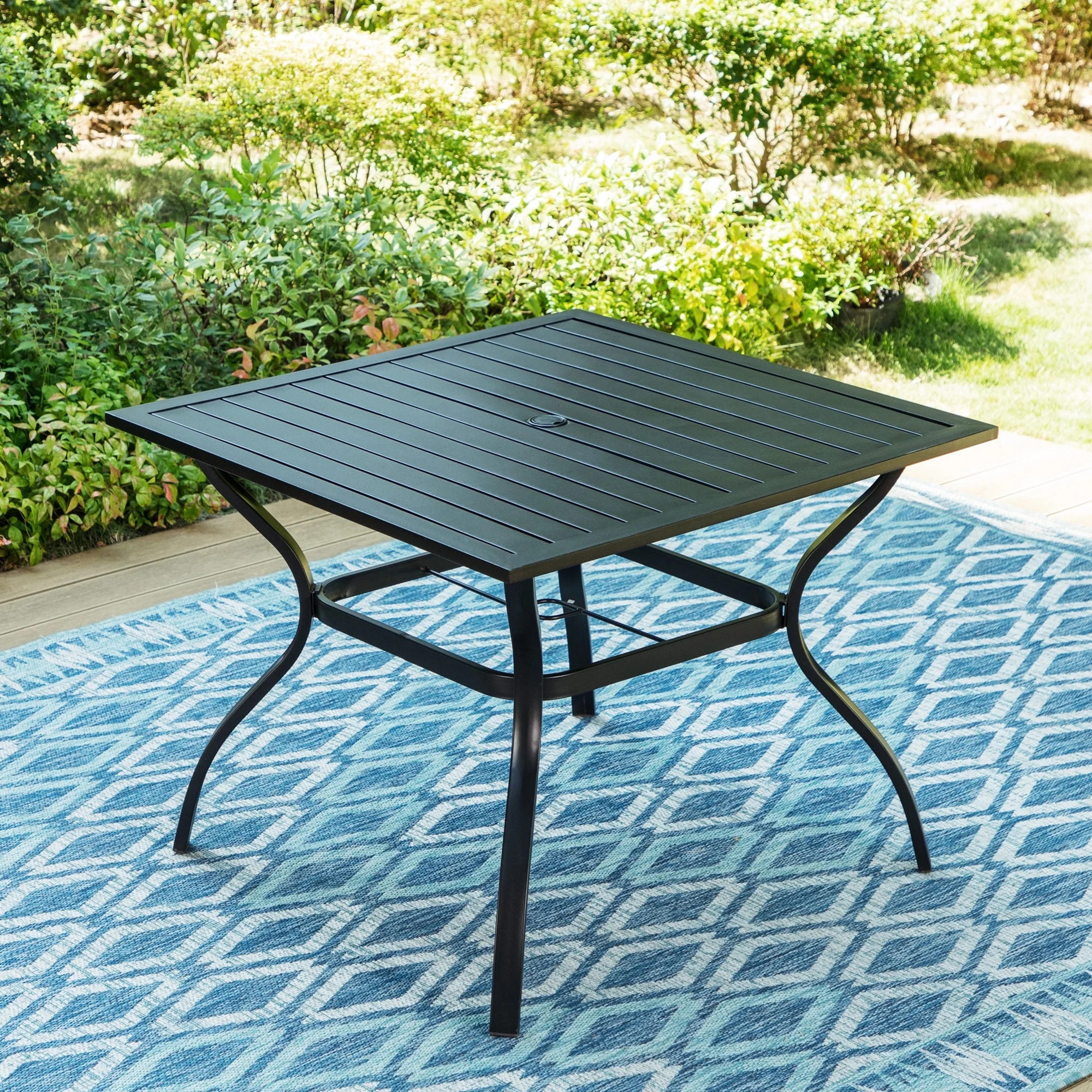 MF Studio 37" Outdoor Square Steel Dining Table for 4-Person, All-Weather Metal Furniture, Black ... | Walmart (US)