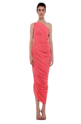 NEW Norma Kamali PAPAYA Women Diana Gown XS Ruched One Shoulder Lined Stretch  | eBay | eBay UK