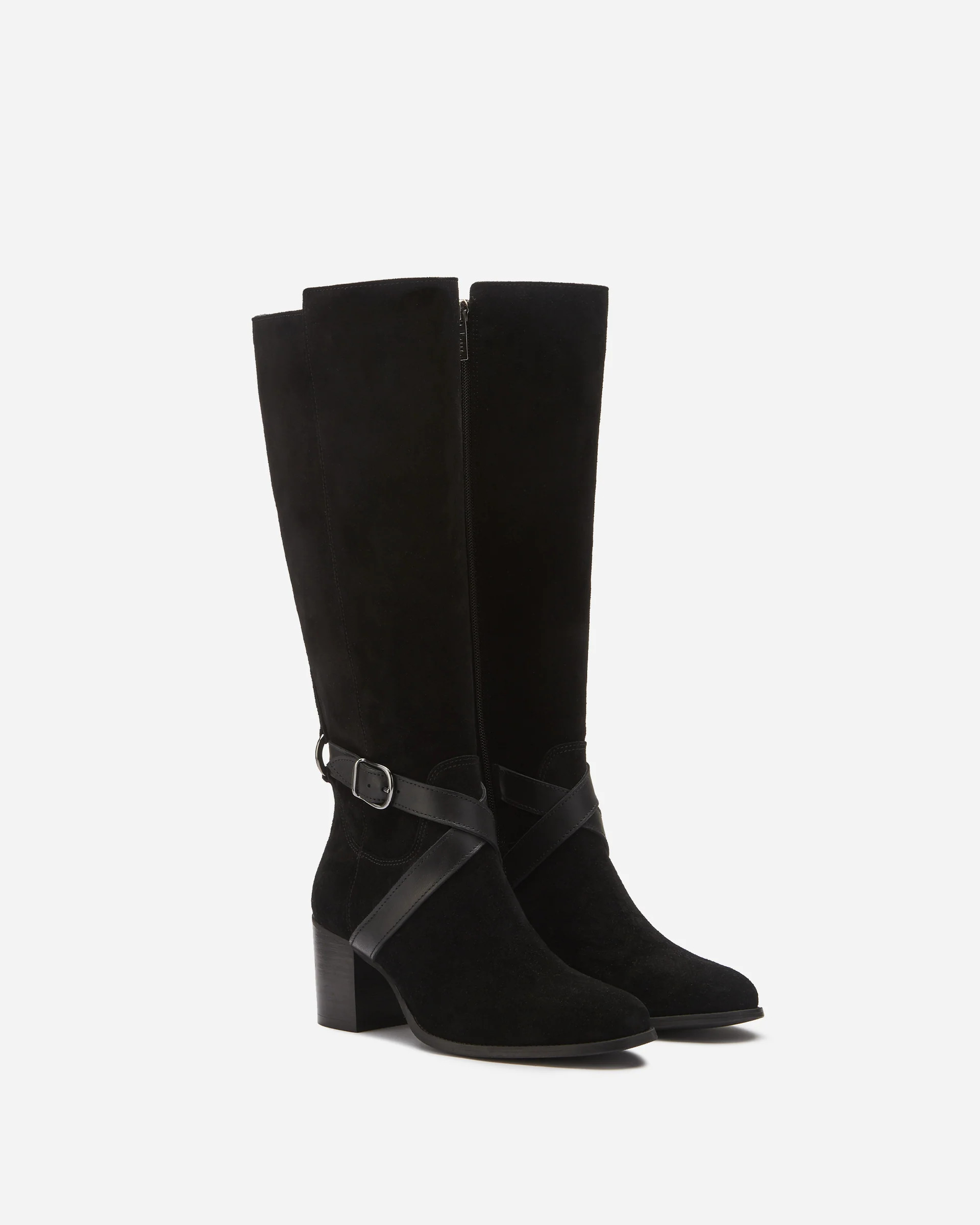 Easton Black Suede Knee High Heeled Boots | DuoBoots | DuoBoots