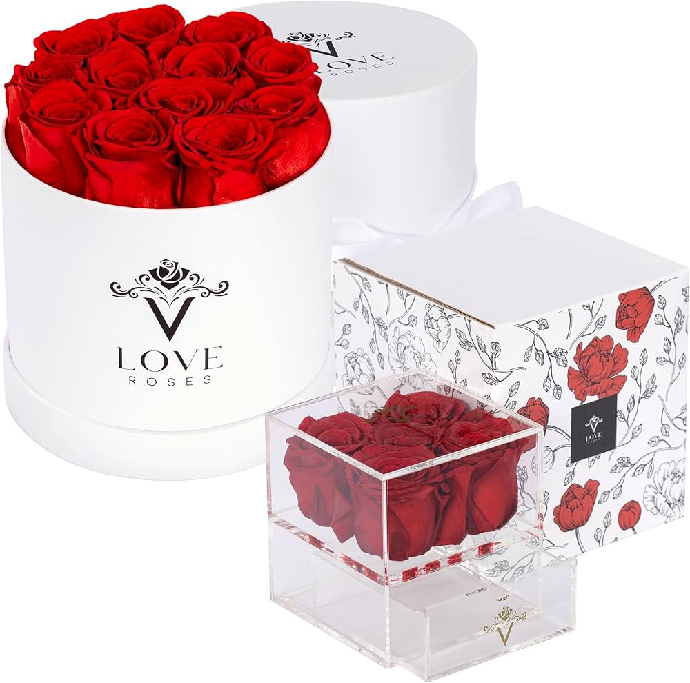VLove® Forever Roses in a Box | Real Roses Forever Flowers Box | Naturally Preserved Flowers | P... | Amazon (US)