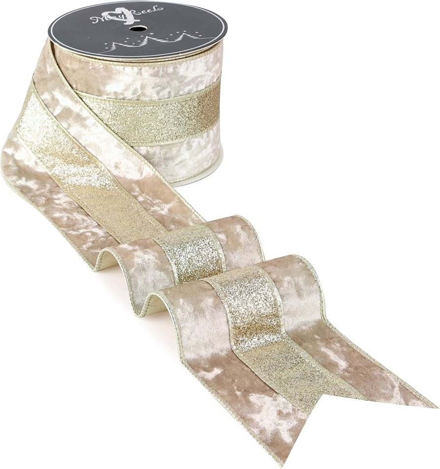 MAYREEL Champagne Crushed Velvet Ribbon Wired 4 Inch 10 Yards | Amazon (US)