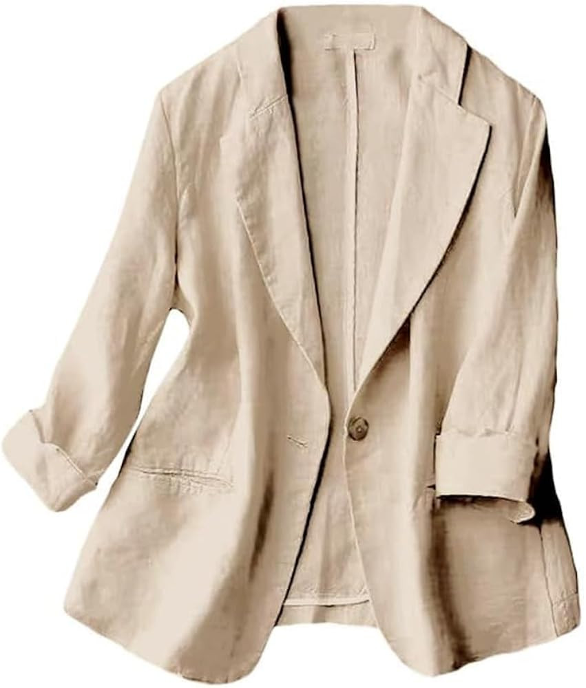 Kinghua Women's Casual One Button Linen Blazer Jackets Lapel 3/4 Sleeve Suit Blazer | Amazon (US)