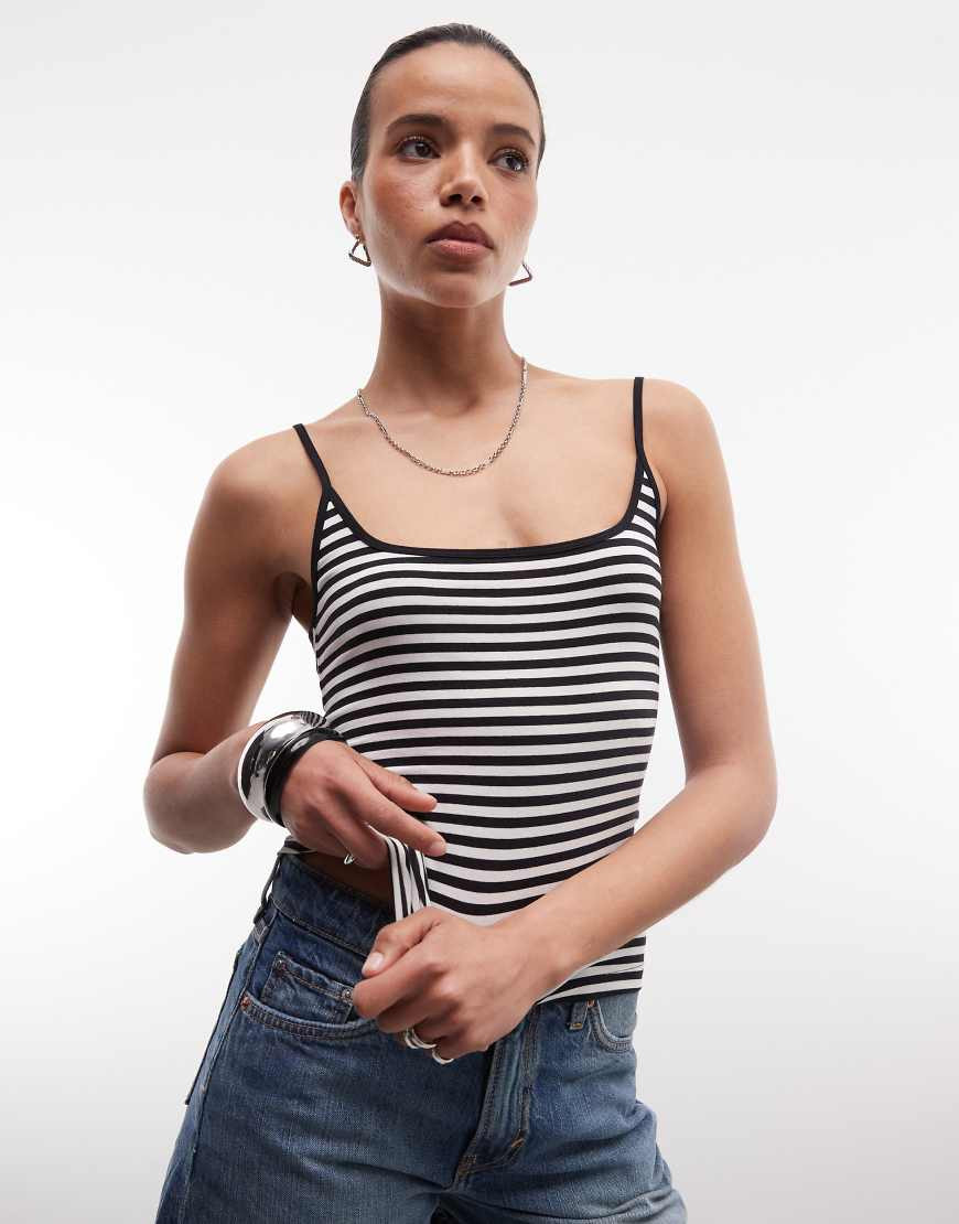 Monki scoopneck vest top in black and white stripe | ASOS (Global)