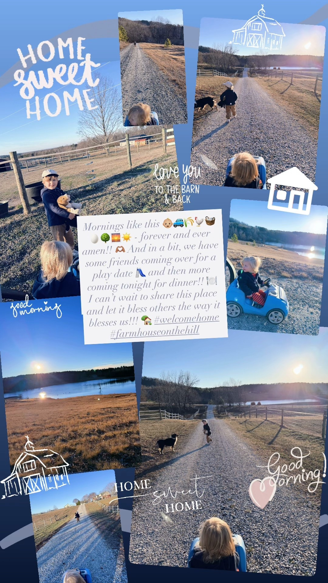 Mornings like this 👶🏼🚙🌾🐓🧺🥚🌳🌅☀️ - forever and ever amen!! 🫶🏽 And in a bit, we have some friends coming over for a play date 🛝 and then more coming tonight for dinner!! 🍽️  I can’t wait to share this place and let it bless others the way it blesses us!!! 🏡 #welcomehome #farmhouseonthehill