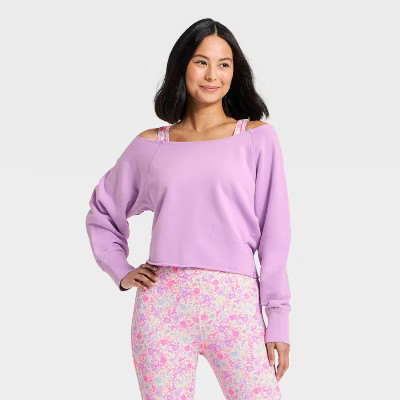 Women's French Terry Off-The-Shoulder Sweatshirt - JoyLab™ Purple L | Target