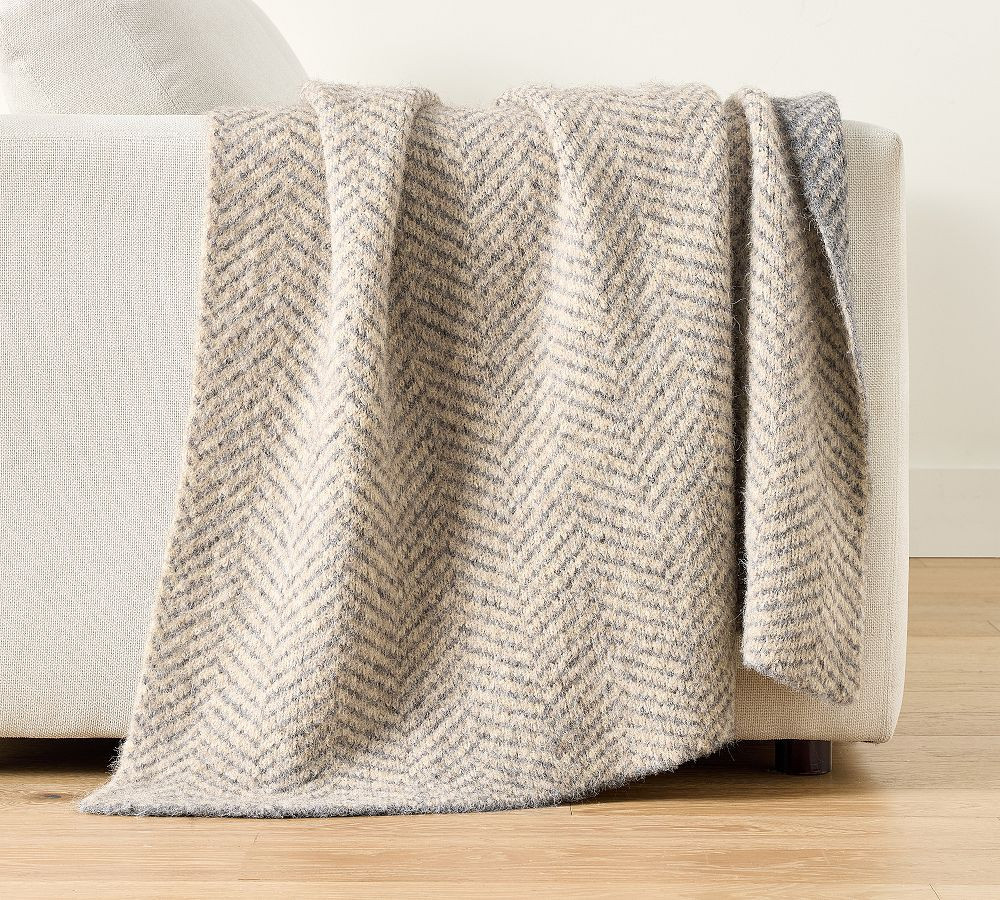 Herringbone Contrast Throw, Gray/Flax, 50"" x 60 | Pottery Barn (US)