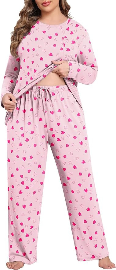 Lastshe Womens Plus Size Pajamas Set 2 Piece Long Sleeve Sleepwear Top Pants Super Soft Printed L... | Amazon (US)