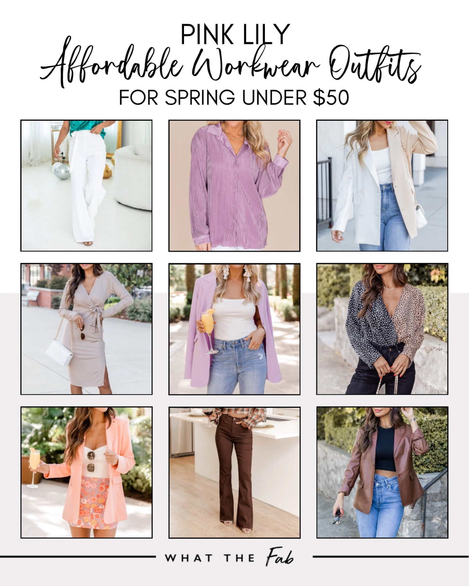 Pink Lily Affordable Workwear Outfits for Spring Under $50, wide leg pants, blouses, blazers, midi dress, bodysuits, flare jeans, leather blazer

#LTKworkwear #LTKtravel #LTKSale