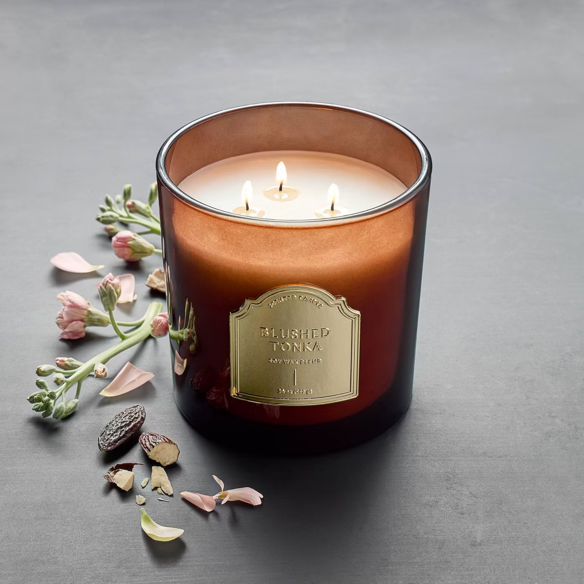 3-Wick Blush Tonka 20oz Glass Jar with Metal Label Candle Maroon - Threshold™ designed with Stu... | Target