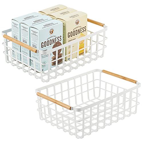 mDesign Farmhouse Metal Wire Food Organizer Storage Bin Basket, Bamboo Handles for Kitchen Cabinets/ | Amazon (US)