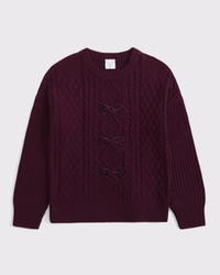 girls oversized bow cable-knit crew sweater | girls tops | Abercrombie.com | Abercrombie & Fitch (US)