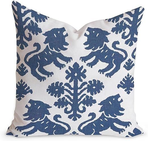 MangGou Navy Blue Regalia Lion Farmhouse Cushion Cover Blue Lion Animal and Flower Throw Pillow C... | Amazon (US)