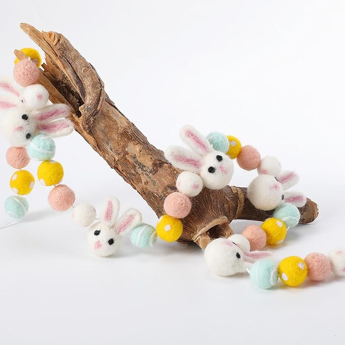 Easter Felt Garland Wool Ball Pom Pom Garland Handmade 6.6 Feet Spring Farmhouse Banner for Mantl... | Amazon (US)