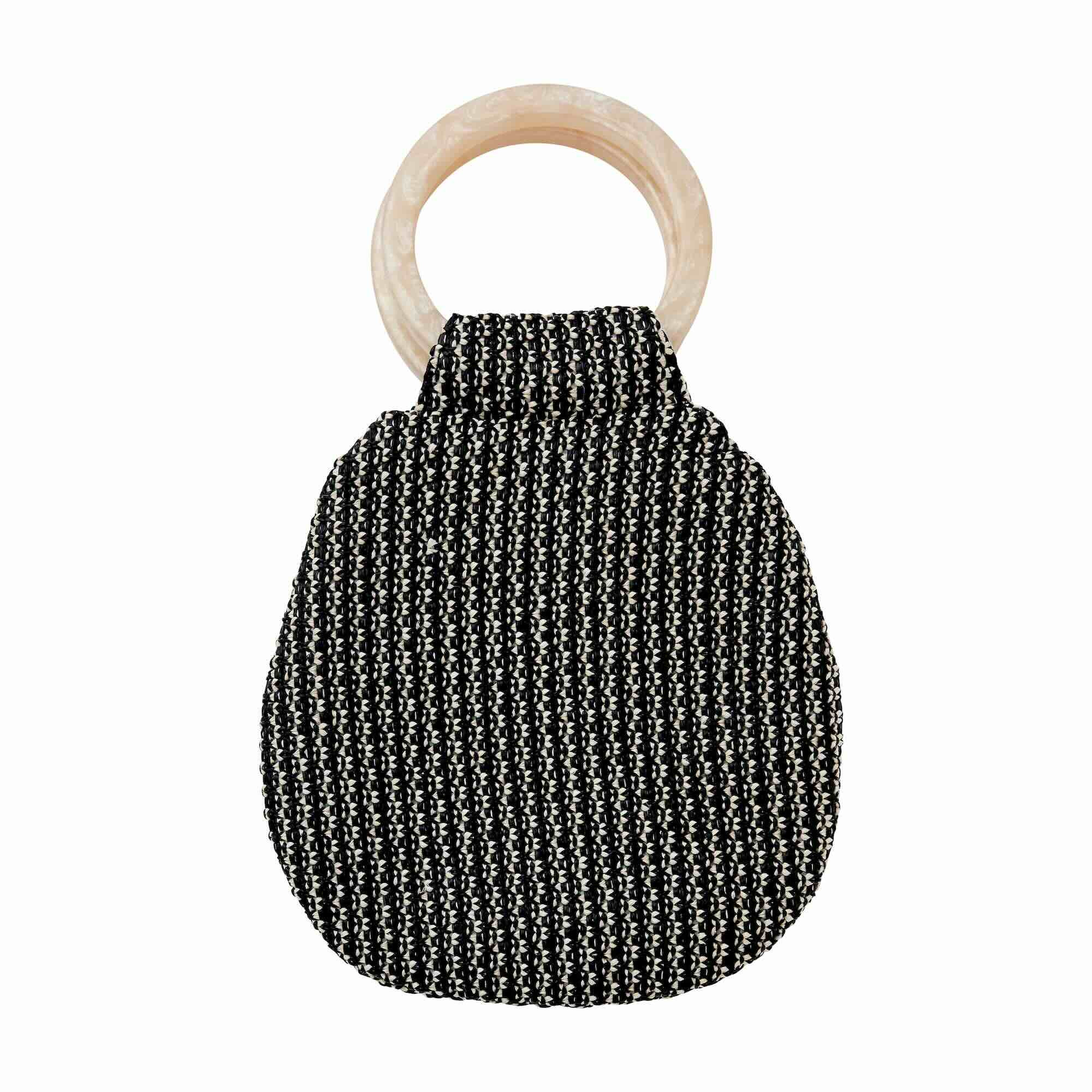 Katie Bracelet Bag - Black Raffia Clutch with Resin Handles | Oventure
