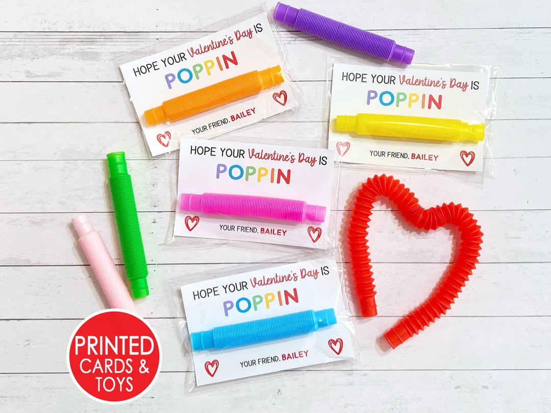 Pop Tube Valentines, PRINTED Valentines Day Cards for Kids, Fidget Valentine Toy Favor for Class,... | Etsy (US)